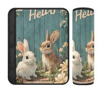 Car Seat Belt Pads Set of 2 Soft Auto Seatbelt Shoulder Pad for Adults Child Kids S Bunny Flower Hello Design