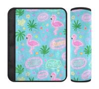 Car Seat Belt Pads Set of 2 Soft Backpack Shoulder Strap Pad Cover for Adults and Kids S Flamingo Fun Print