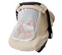 Car Seat Cover Baby 360° Protection Cotton Gauze Baby Car Seat Cover with Dual-Layer Window of Breathable Mesh Fabric Lightweight Infant for Boys & Girls Light Khaki..