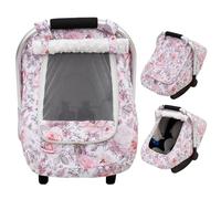 Car Seat Cover Baby Girls, Mink Dot Carseat Covers for Newborn with Breathable Mesh and Sun Shade Window, Warm Stretchy Infant Car Seat Canopy Snug Fit Baby Carrier, Stroller