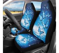 Car Seat Cover Blue Galaxy Butterfly Print 2 Pcs Front Seats Cushion Cover Dirty-Proof Bucket Seats Covers Absorbent Sweat Car Seat Protector For Truck, Car, Suv, 52X138Cm