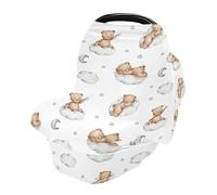 Car Seat Covers for Babies Breathable Breastfeeding Cover Stretchy & Soft Shopping Cart Cover Shower Gifts Seamless Pattern Teddy Bears on Clouds