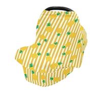 Car Seat Covers for Babies Breathable Infant Car Seat Canopy Stretchy & Soft Breastfeeding Cover Multi-use Cover Gold Pineapples Tropical Hawaiian Strip