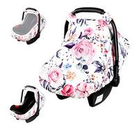 Car Seat Covers for Babies Floral Infant Carseat Canopy Cover with Peep Windows and Breathable Mesh, Kick-Proof, Soft Stretchy Baby Car Seat Cover Newborn Stroller Carrier Covers for Boys Girls, Pink