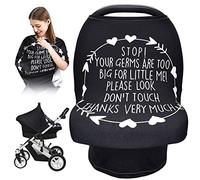 Car Seat Covers for Babies, Nursing Breastfeeding Cover Infant Carseat Canopy, Soft Stretchy Carrier Cover for Stroller High Chair Shopping Cart, Newborn Boy Girl Shower Gift - Stop No Touching Sign