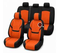 Car Seat Covers for Peugeot RCZ Complete 5-Seat Set, Orange, Coloured Centre Panels, Separate Rear Sections, Buckle Access, Rear Storage Pockets, Fixing Hardware