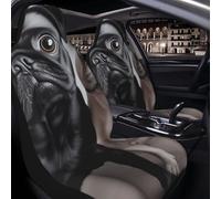Car Seat Covers Set of 1 PC Breathable Front Seat Covers Elastic Seats Cushion Pad Cute Black Pug Dog Seat Covers Universal Automotive Cushion Protector Car Interior Accessories for SUVs Vans Sedan