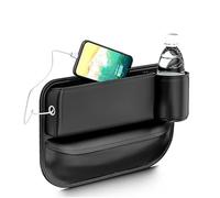 Car Seat Gap Filler Organizer, Car Seat Storage Box with Cup Holder, 2 in 1 Front Seat Car Leather Gap Bag, Car Accessories Interior in Between Seats for Phones Wallet Cards Keys Sunglasses (Black)