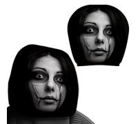 Car Seat Headrest Cover,2 Piece Black and White Stretchy Horror | Funny Auto Interior Accessories | for Minivans Trucks RVs Sedans Pickups Halloween Holiday Travel