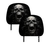 Car Seat Headrest Cover - 2 Pieces Halloween Skull Head Rest Cover - Fun Extendable Headrest Cover for SUV Truck Driving Road Trips Family Holiday Daily Journeys