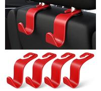 Car Seat Headrest Hook 4 Pack Hanger Storage Organizer Universal for Handbag Purse Coat Universal fit Vehicle Car Red with Clip