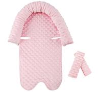 Car Seat Insert Pink Head Support and Straps Covers Ultra Soft Smooth Minky Plush Dotted Fabric, for 3- or 5-Point Harness Systems, for Strollers and Swings