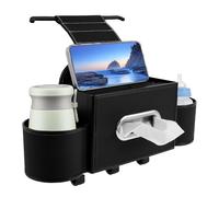 Car Seat Organizer,PU Waterproof Back Seat Storage Box with Drink Cup Holder Tissue Box, Small Car Organiser Hanging Pokect Tray for Phone, Cup Holders for Cars and Vans