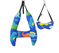 Car Seat Pillow 2-Pack Adorable Ultra-Soft Car Seat Pillows With Secure Belt - Ensures Peaceful Restful Naps On The Go(Blue-Dinosaur-A-Set)
