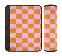 Car Seatbelt Cover, Soft Fleece 2 Pack, Tangerine Check | Fit For Straps, Size Pair, Adjustable Closure for Pram Straps