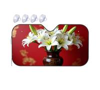 Car Shade White Lilies In Brown Vase On Red Background Car Windshield Sunshade Sun Shade For Car Windshield Blackout Shade(76x140cm)