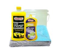 Car Shampoo + Polish Concentrate 1 Litre with Microfiber Towel, Jumbo Sponge & Free Bucket | High Shine, Rich Smooth Feel | Snow Foam Compatible, pH-Balanced