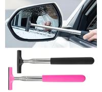 Car Side Mirror Squeegee 2 Pcs Window Cleaner Retractable Car Rearview Mirror Wiper Cars Accessories Cleaning Tool for All Vehicles Windowshield, Ideal for Rainy Foggy Dusty Weather (Black+Pink)