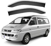 Car side window deflectors for Hyundai H200/H300 A1 1997-2007 model - rain protection & improved airflow for enhanced driving comfort. Smart auto upgrade solution.