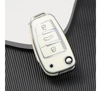 Car Smart Key Fob Shell Accessories Keyless Entry Remote Control Attachment，for Audi A1 A3 A4 A5 A6 A7 Q3 Q5 S6 B6 B7 B8 C6 8P 8V 8L TT (Sliver White)