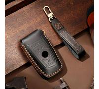 Car Smart Key Fob Shell Accessories Keyless Entry Remote Control Attachment，for BMW Deluxe Leather Car Key Cover CAS4 CAS1 1 2 5 7 Series X1 X3 X5 X6 X5M X6M (A-Black)