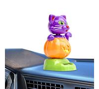 Car Solar Powered Rocking Doll - Falls Resistant, Halloween Pumpkin Cat Figurine, Sollar Shaking Dashboard Decoration | Cute Interior Ornament Statue for Cars Vehicle Truck Table Home