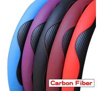 car steering cover PU Carbon Fiber Leather Car Steering Wheel Cover Without Inner Ring Suitable Automotive Supplies steering wheel cover(Pink)