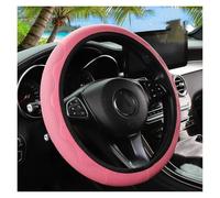 car steering cover PU Leather Embossed Wave Pattern Steering Wheel Cover Car Rimless Interior Decoration protectorset(Pink)