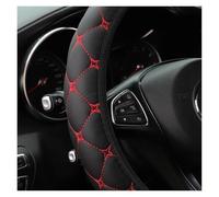 car steering cover PU Leather Embroidered Star Pattern Checkered Car Rimless Steering Wheel Cover For Accessories Suitable steering wheel cover(Red)