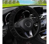 car steering cover The Soft Short Fur Plush Pressed Flower Car Interior Accessor Inner-free Steering Wheel Cover Is Suitable For 14.5-15inch protectorset(Black)