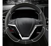Car Steering Wheel Cover for Dodge Ram 2011-2023, Auto Elastic Steering Wheel Protector, Black PU Leather Soft Grip All-Season,O-Shape-White