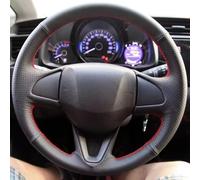 Car Steering Wheel Cover For Fit 2014 2015 2016 2017 2018 2019 2020 Customized Genuine Leather Hand-Stitched Black Steering Wheel Cover Steering Wheel Protector(Red thread)