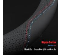 Car Steering Wheel Cover for MG HS ZS MG5 MG6 TF GT6, Leather Steering Wheel Cover Protector Soft Anti-slip Breathable Protector Car Accessories,Black-line-O Shape