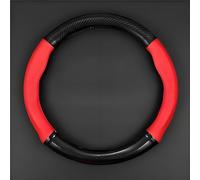 Car Steering Wheel Cover for Mini Countryman (U25) 2023 2024 2025, Car Steering Wheel Cover Leather Carbon Fiber Sports Breathable Anti-slip Protective Wrap,Red-Round