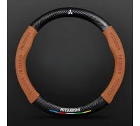 Car Steering Wheel Cover for Mitsubishi L200 2015-2018,Soft Leather Special Grips Protector Set Elastic Interior Fittings Anti-slip Hubs Accessories Decoration Emblem logo,Orange-1
