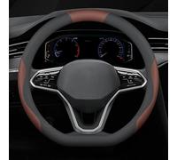 Car Steering Wheel Cover for Porsche Cayenne E-Hybrid 2025, Leather Steering Wheel Cover Protector Soft Anti-slip Breathable Protector Car Accessories,Black-brown-D Shape