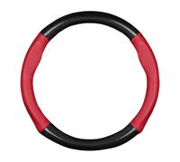 Car Steering Wheel Cover for Seat Leon II (1P) Hatchback 2005-2012, Universal Leather Steering Wheel Cover, Antislip Breathable Carbon Fiber Protector, 38cm,Red-Round