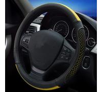 Car Steering Wheel Cover Genuine Leather Heavy for Summer 38CM / 15 '' Hole Perforation Anti-Slip (Black Yellow)