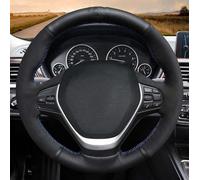 Car Steering Wheel Cover Hand-Stitched Soft Black Genuine Leather Suede For F20 F21 F22 F23 F30 F31 F34 F32 F33 F36 spare parts(Light Blue Thread)