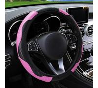 Car Steering Wheel Cover Leather for Sko-da Rapid, All Inclusive Anti Slip Steering Wheel Cover, Carbon Fiber Sports Style Comfort Wheel Sleeve Protector,Pink
