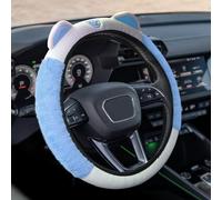 Car Steering Wheel Cover, Protector, 15 Inch Fluffy Soft Plush Auto, Anti-Slip Elastic Lovely with Kitty Ears Fit for Most Vehicles (White+Blue) Protect the steering wheel