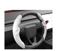 Car Steering Wheel Cover Protector Steering Wheel Cover for Model 3/Y for Juniper 2025 Suede Carbon Fiber Ultra-thin Sweat-absorbing Accessories(Suede White)