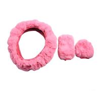 Car Steering Wheel Cover Set with Handbrake and Gear Shift Covers, Soft Plush Faux Wool Material for Winter Driving, 38cm Diameter Fit Most(Pink)