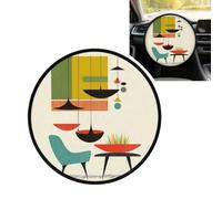 Car Steering Wheel Cover Sun Shade Car Heat Reflector Protector | Mid Century Modern Prints Printed Steering Wheel Sun Block Cover Universal Fit 15.5 Inch For Car Suv Truck Van
