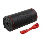 Car Steering Wheel Cover The Steering-wheel Of Car With Needle And Thread Interior Accessories 38cm Steering Wheel Covers Microfiber Leather Braid On(Red1)