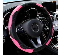 Car Steering Wheel Cover,Universal Size Steering Wheel Cover Fit 37-38cm/14.5-15inch,Anti-slip Carbon Microfiber,Breathable Car Accessory Steering Wheel Protector Cover（Pink）