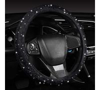 Car Steering Wheel Cover with Sparkly Diamond, Blcak Rhinestone Steering Wheel Cover, Universal Size Fit 37-38CM, Bling Breathable Car Accessory Steering Wheel Protector Cover for Women Ladies