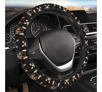 Car Steering Wheel Covers Cartoon Black Dog with Bones 38cm Universal