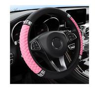 Car Steering Wheel Covers Leather Bling, Steering Wheel Cover Universal 37-38cm Anti-Slip Breathable Rhinestones Without Inner Ring Car Interior Accessories Pink