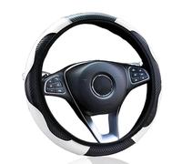 Car Steering Wheel Covers Leather, Steering Wheel Cover Universal 37-38cm Anti-Slip Breathable Carbon Fiber Leather Sports Elastic Without Inner Ring Car Interior Accessories Black White